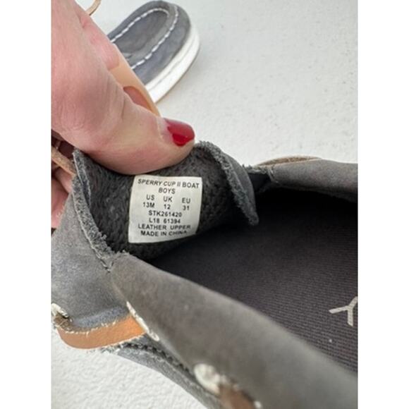 "SPERRY" Kids Cup Boat Shoe Leather Lace Up Walking Lounge Preppy Gray SZ 13M - Picture 11 of 12